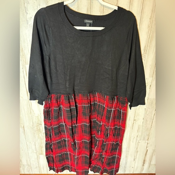 Torrid Mini Challis To Knit Dress Black Red Plaid Dark Academia Holiday - Picture 3 of 9